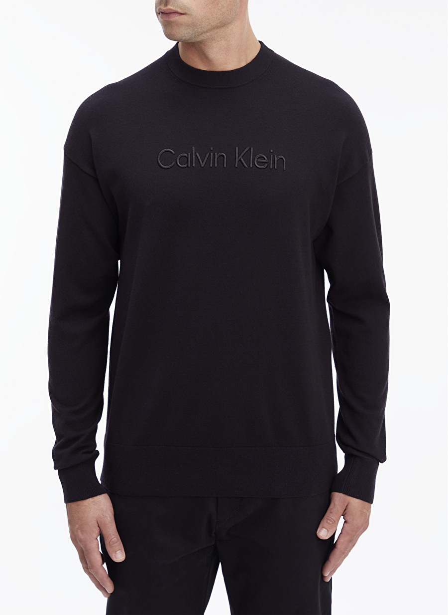 Calvin Klein Bisiklet Yaka Slim Fit Siyah Erkek Kazak K10K111479BEH