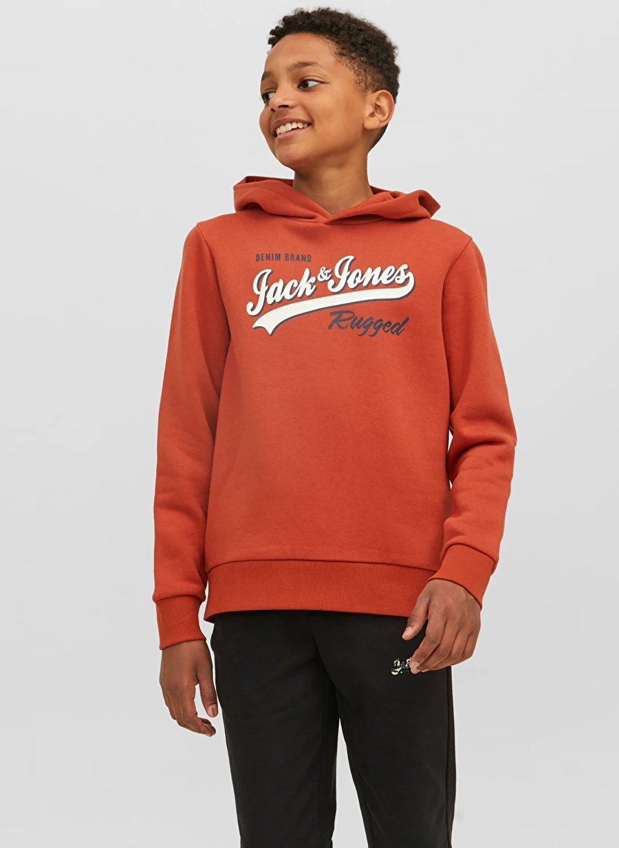 Jack & Jones Kırmızı Erkek Çocuk Kapüşonlu Uzun Kollu Lastikli Baskılı Sweatshirt JJELOGO SWEAT HOOD 2 COL 22/23 NOOS