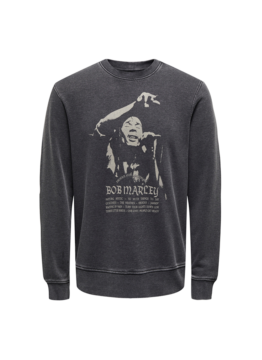 Only & Sons O Yaka Siyah Erkek Sweatshırt ONSBOB MARLEY REG CREW NECK SWEAT