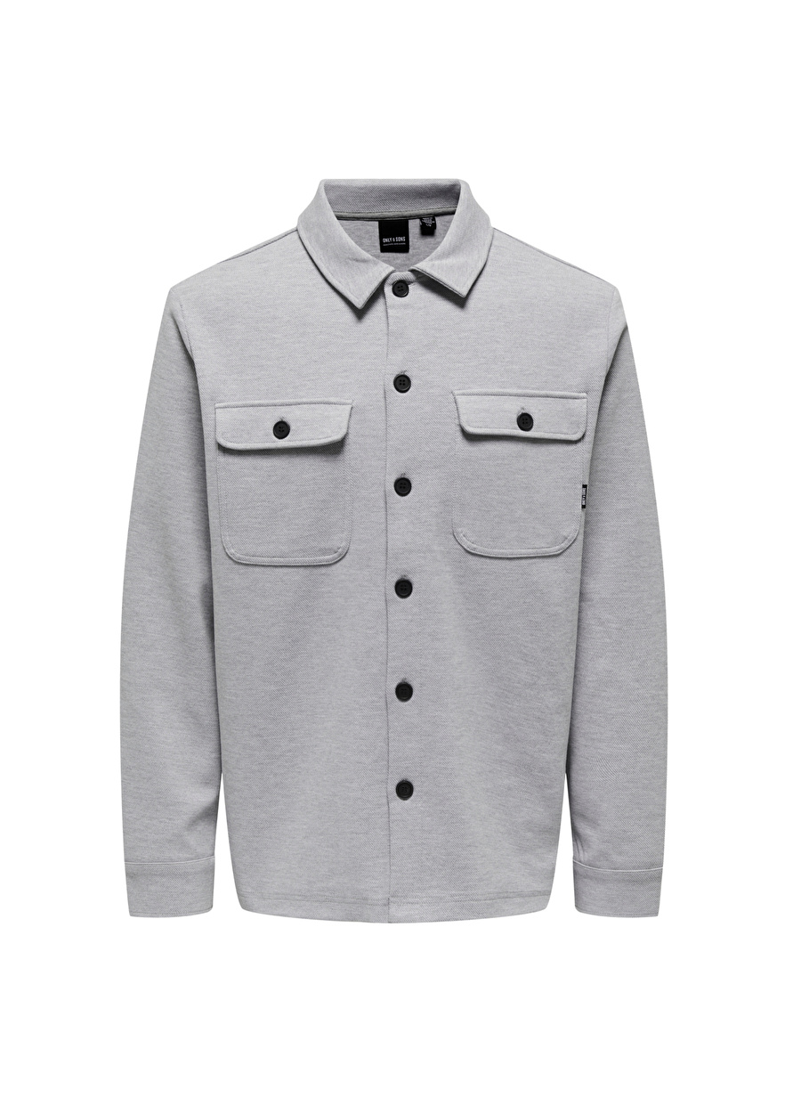 Only & Sons Rahat Gri Melanj Düz Erkek Gömlek ONSNEWKODYL OVERSHIRT SWEAT NOOS