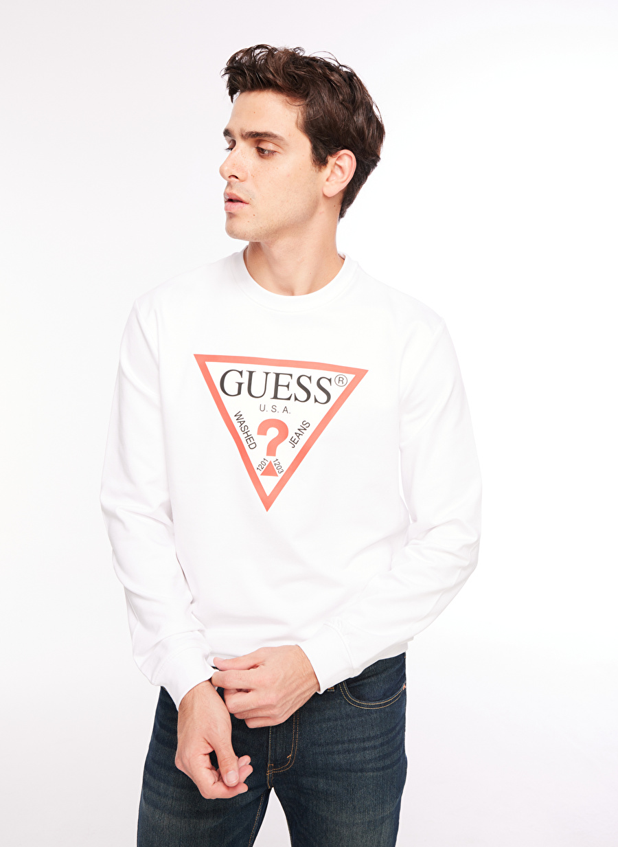 Guess Bisiklet Yaka Beyaz Erkek Sweatshırt AUDLEY CN FLEECE - ORGANIC CLEAR ST_3