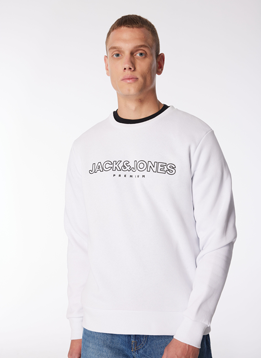 Jack & Jones Bisiklet Yaka Beyaz Erkek Sweatshırt JPRBLAJASON BRANDING SWEAT CREW NEC