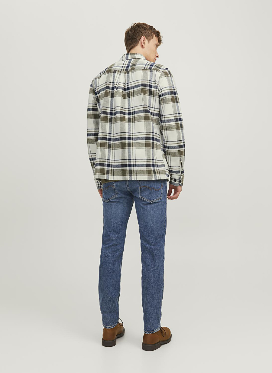 Jack & Jones Comfort Fit Kırık Beyaz Kareli Erkek Gömlek JPRROY CHECK OVERSHIRT L/S SN