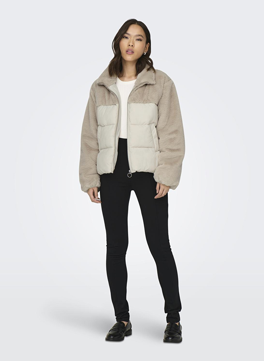 Only Krem Kadın Mont ONLWANJA FUR PUFFER MIX JACKET CC O