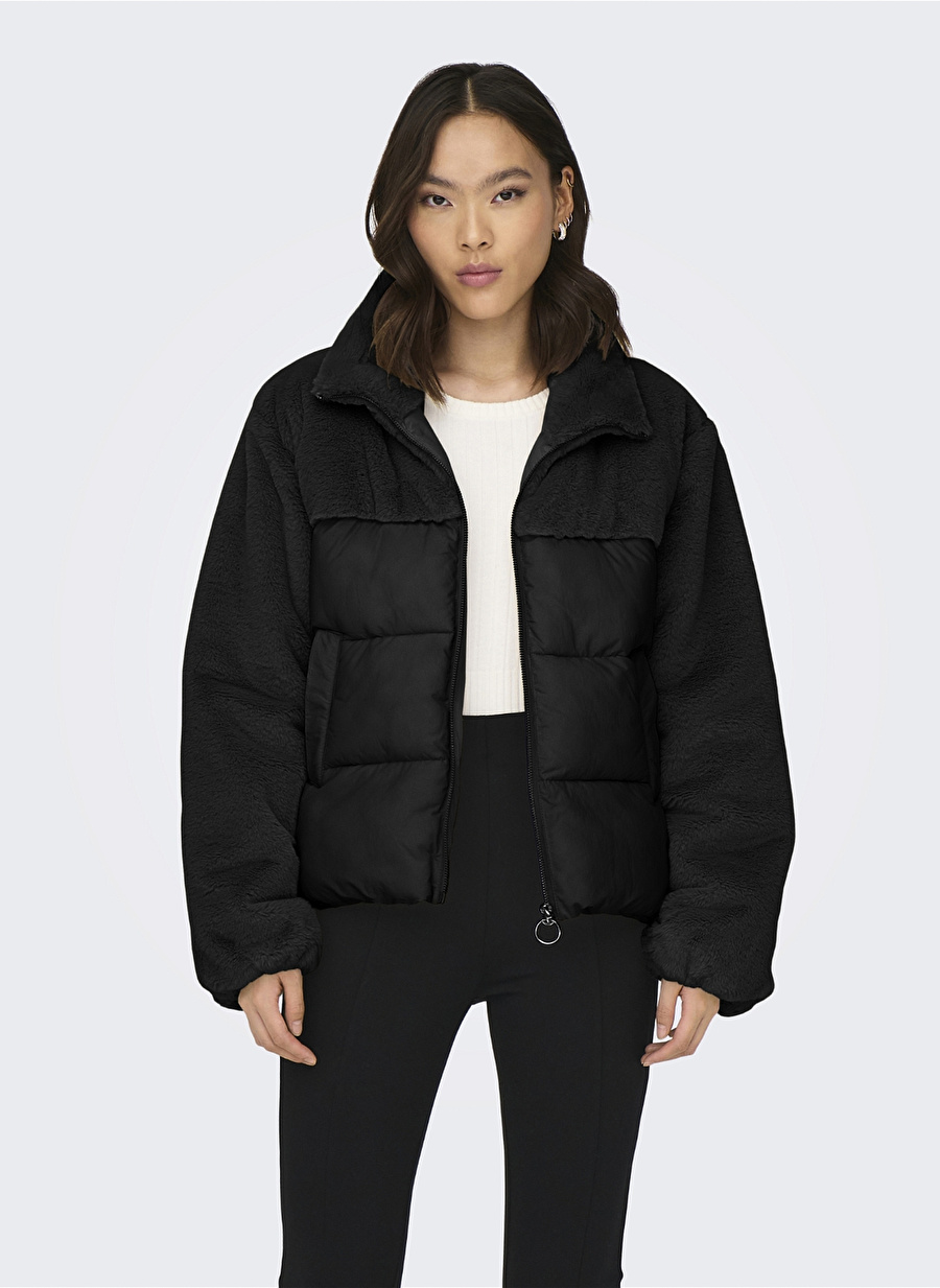 Only Siyah Kadın Mont ONLWANJA FUR PUFFER MIX JACKET CC O