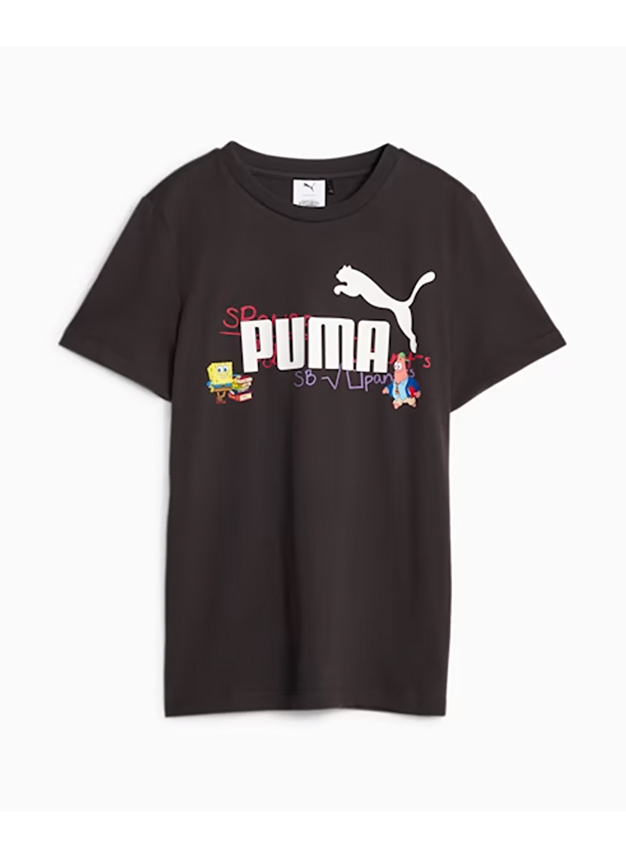 Puma Siyah Erkek Çocuk Bisiklet Yaka Kısa Kollu Düz T-Shirt 62221201 PUMA X SPONGEBOB Tee