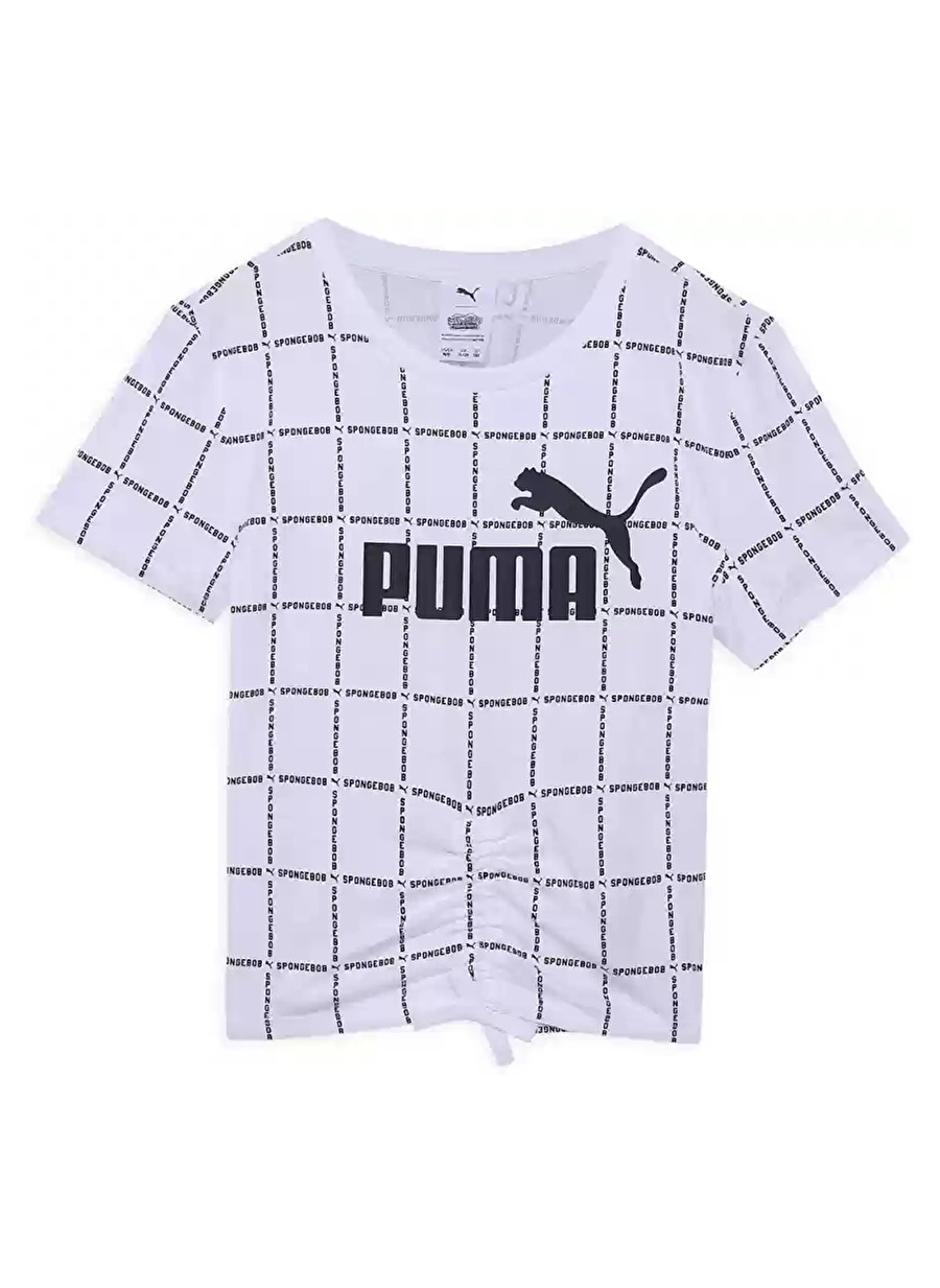 Puma Beyaz Kız Çocuk Bisiklet Yaka Kısa Kollu Düz T-Shirt 67758602 PUMA X SPONGEBOB AOP Tee