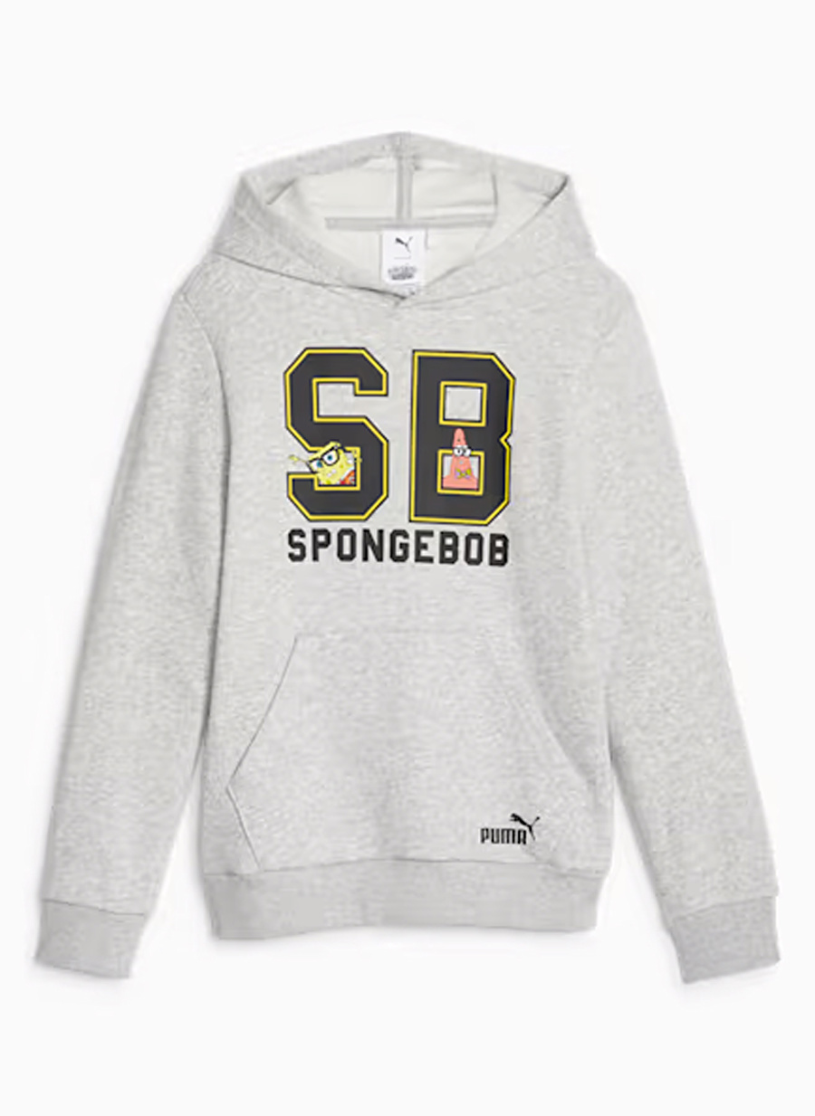 Puma Gri Erkek Çocuk Kapüşonlu Uzun Kollu Düz Sweatshirt 62221304 PUMA X SPONGEBOB Hoodie