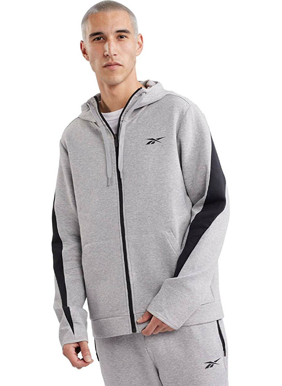 Reebok 100070725 DREAMBLEND FULL ZIP HO Gri Melanj Erkek Yuvarlak Yaka Normal Kalıp Rüzgarlık