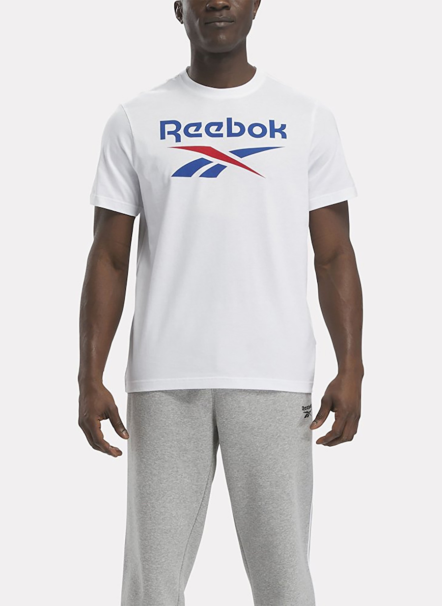 Reebok Beyaz Erkek Yuvarlak Yaka T-Shirt IM1619 REEBOK IDENTITY STACKED L