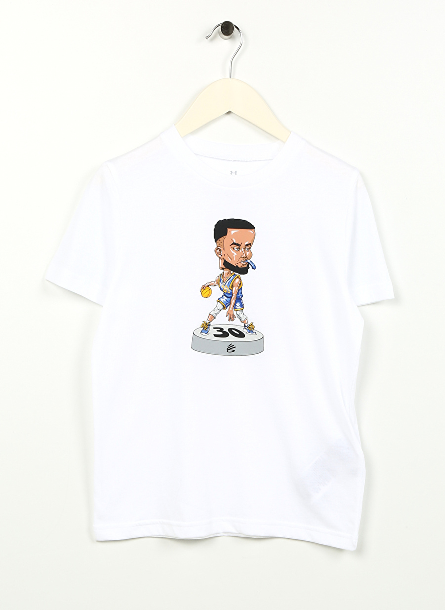 Under Armour Beyaz Erkek Çocuk Kısa Kollu Bol Kesim Düz T-Shirt 1380079-100 UA CURRY BOBBLEHEAD SS