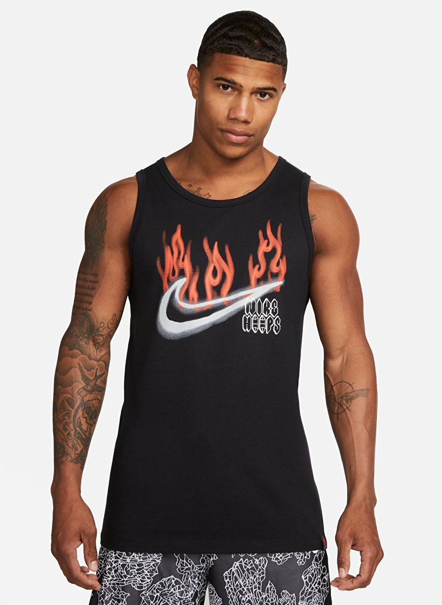 Nike Siyah - Gri - Gümüş Erkek Yuvarlak Yaka Regular Fit Atlet FJ2336-010 M NK TANK SWOOSH P1