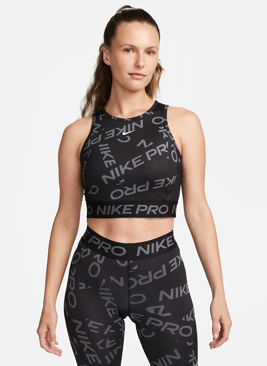 Nike Siyah - Gri - Gümüş Kadın Yuvarlak Yaka Regular Fit Atlet FB5500-010 W NP DF CROP TANK AOP