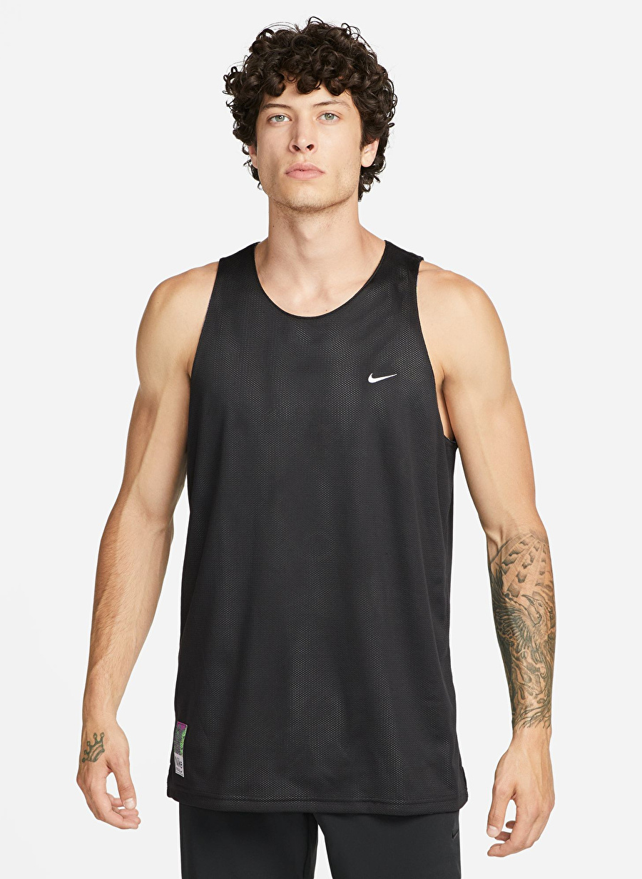 Nike Siyah - Gri - Gümüş Erkek Yuvarlak Yaka Regular Fit Atlet FB7978-010 M NK DF S72 REV AOP TANK