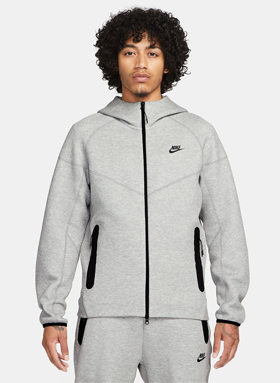 Nike Siyah - Gri - Gümüş Erkek Sweatshirt FB7921-063 M NK TCH FLC FZ WR HOODI