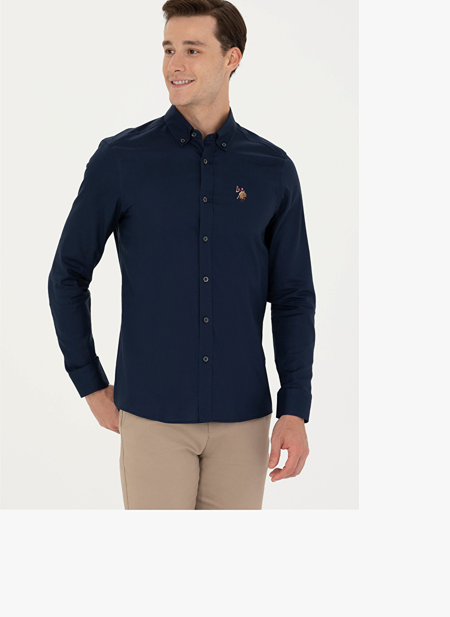 U.S. Polo Assn. Slim Fit Düğmeli Yaka Lacivert Erkek Gömlek CEDCOLOR023K