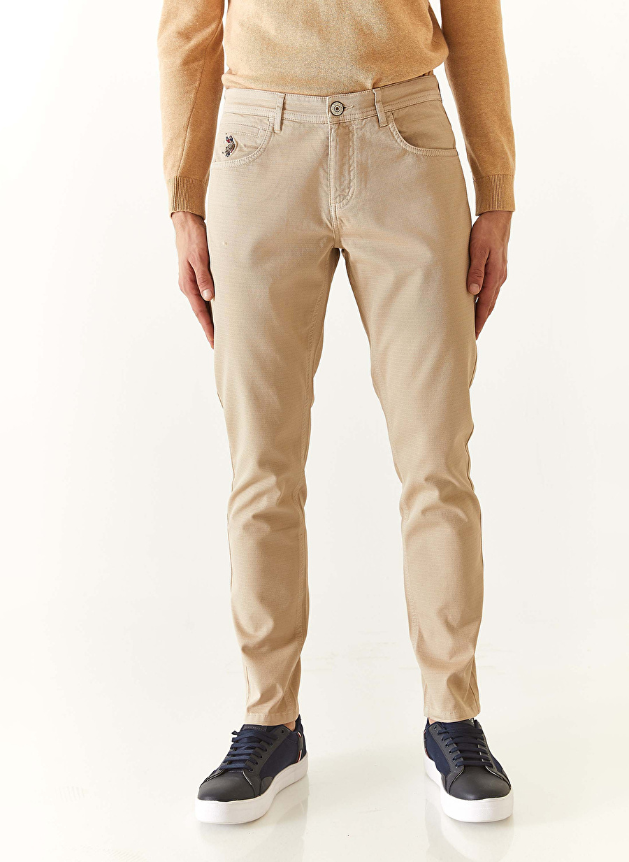 U.S. Polo Assn. Normal Bel Normal Paça Slim Fit Bej Erkek Pantolon MICEL23K