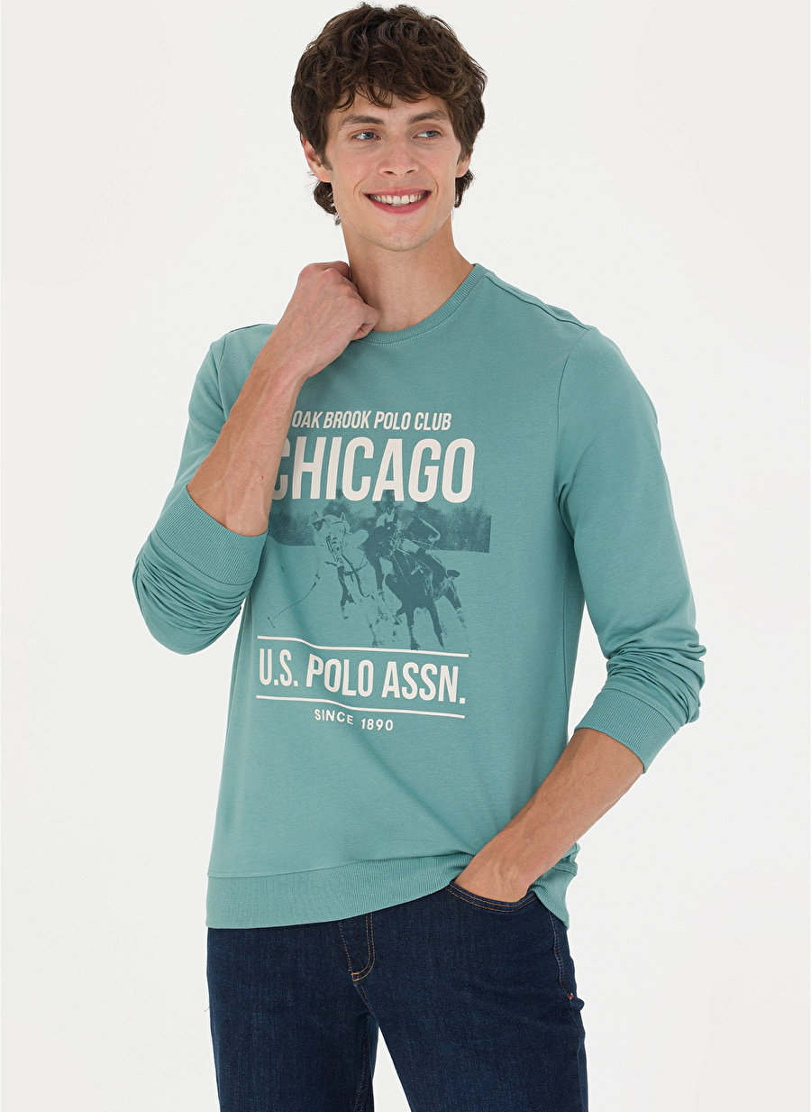 U.S. Polo Assn. Bisiklet Yaka Mint Erkek Sweatshırt OVERT