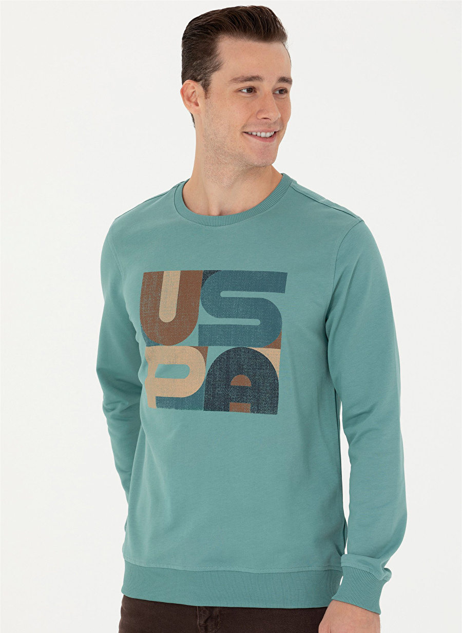 U.S. Polo Assn. Bisiklet Yaka Mint Erkek Sweatshırt SEMBA