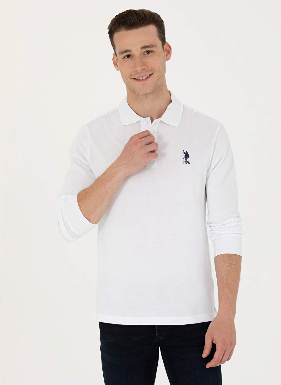 U.S. Polo Assn. Polo Yaka Beyaz Erkek Sweatshırt TP01SK023