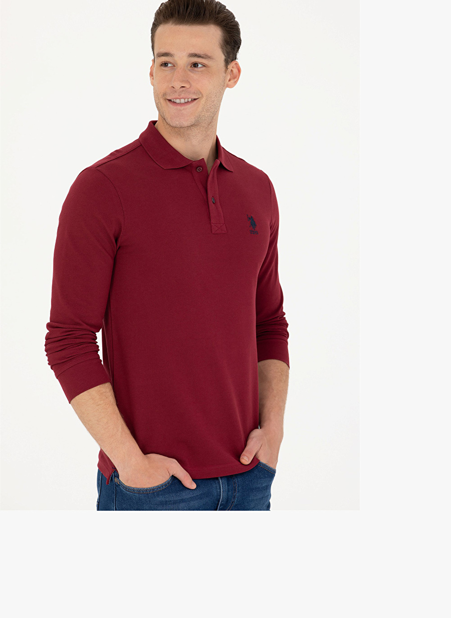 U.S. Polo Assn. Polo Yaka Bordo Erkek Sweatshırt TP03SK023