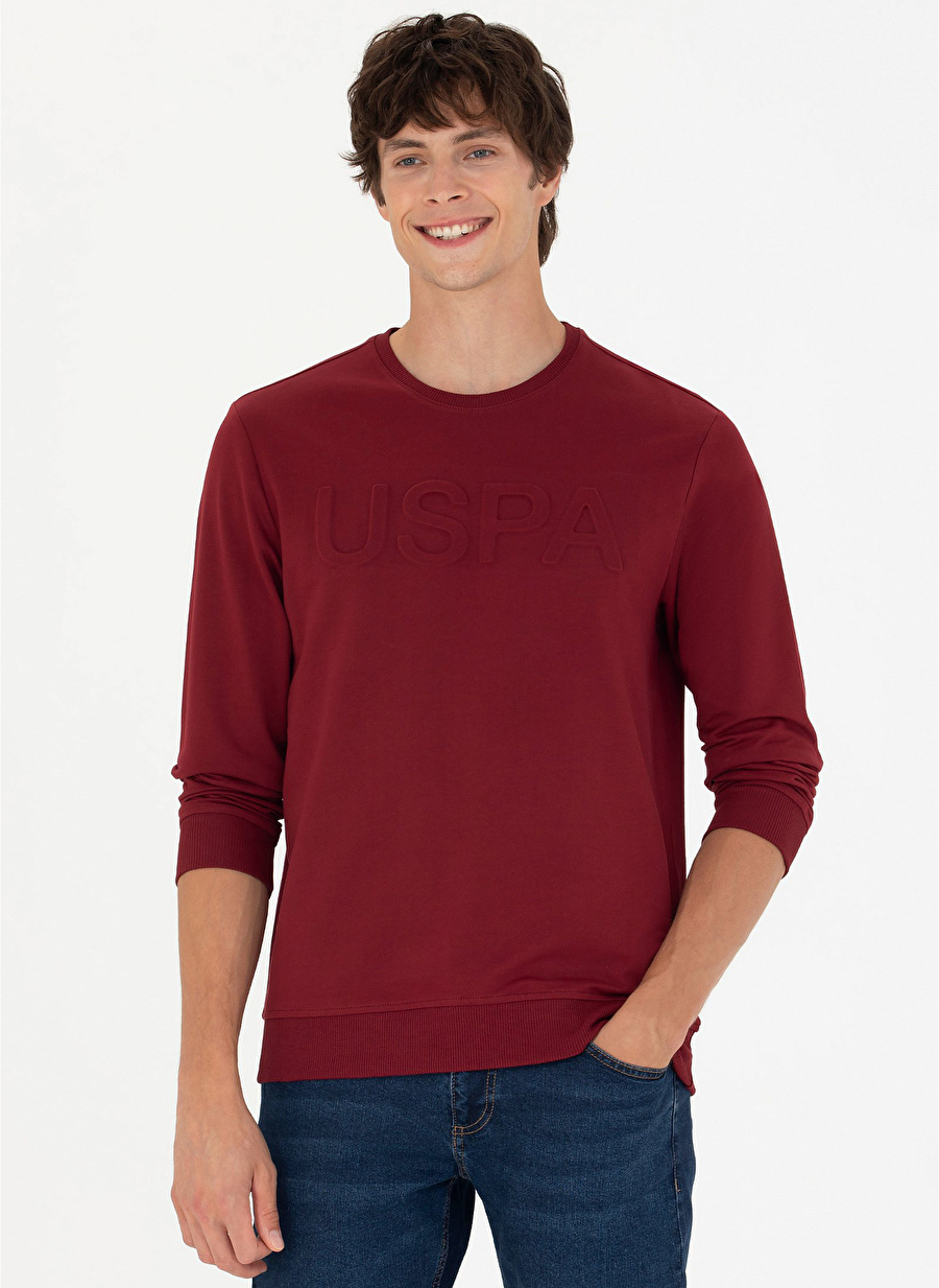 U.S. Polo Assn. Bisiklet Yaka Bordo Erkek Sweatshırt JELLYSK023_0