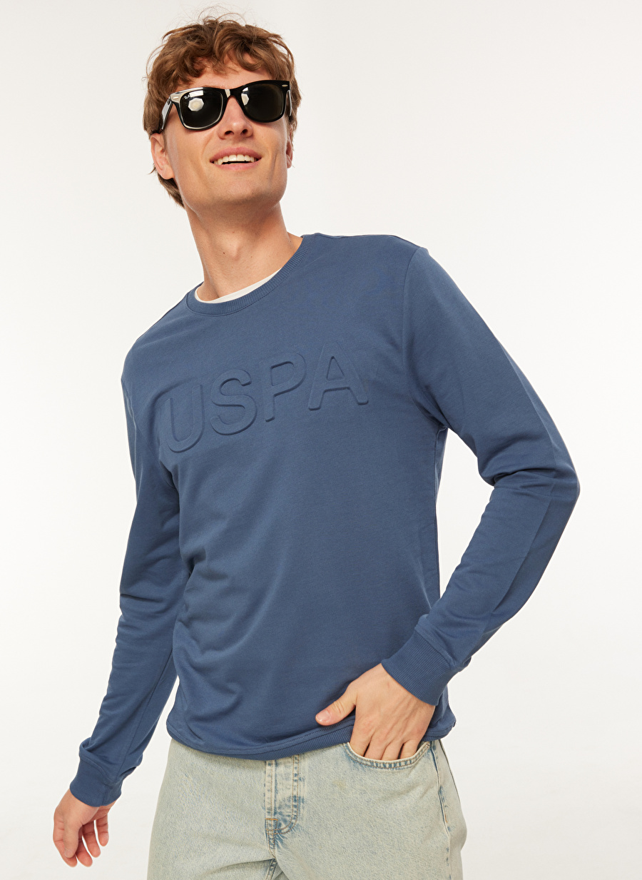 U.S. Polo Assn. Bisiklet Yaka İndigo Erkek Sweatshırt JELLYSK023