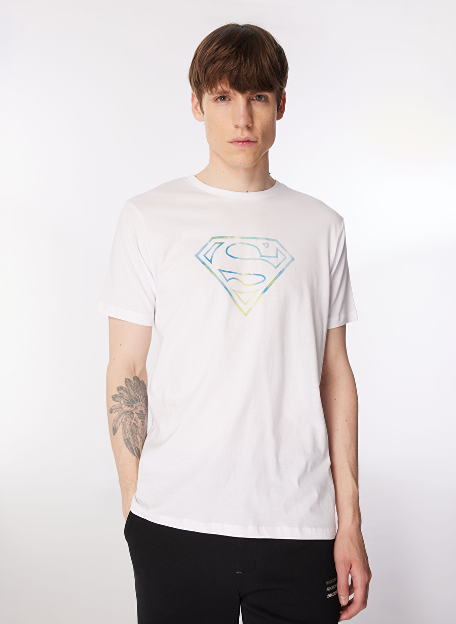 Mavi Beyaz Erkek T-Shirt M0610749-620_SUPERMAN BASKILI TİŞÖR