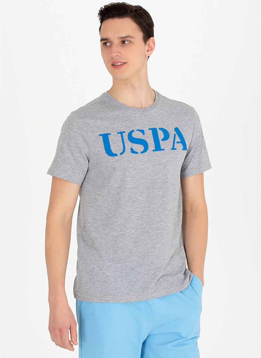 U.S. Polo Assn. Bisiklet Yaka Gri Melanj Erkek T-Shirt GEARTIY023