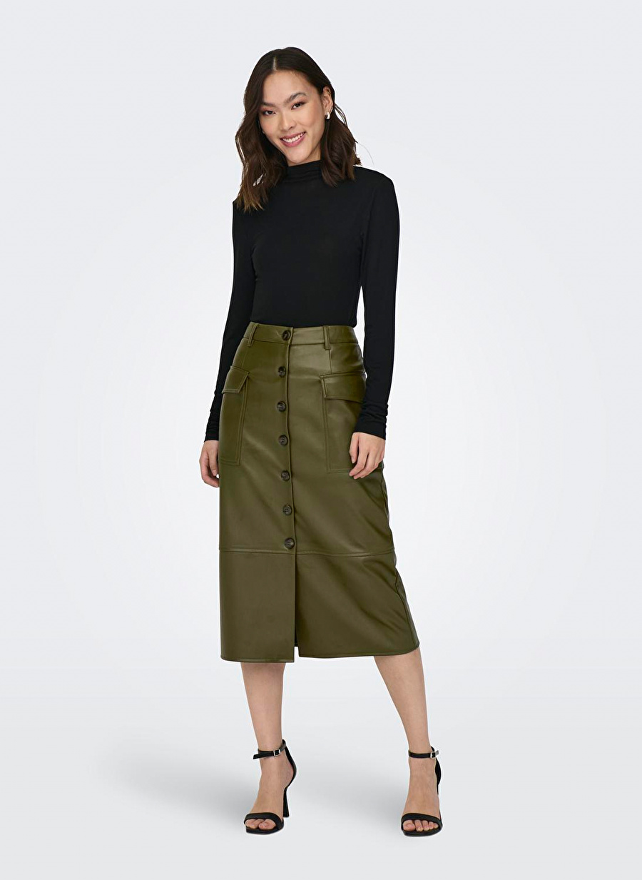 Only Koyu Yeşil Kadın Etek 15293028 ONLKIM FAUX LEATHER CARGO SKIRT CC