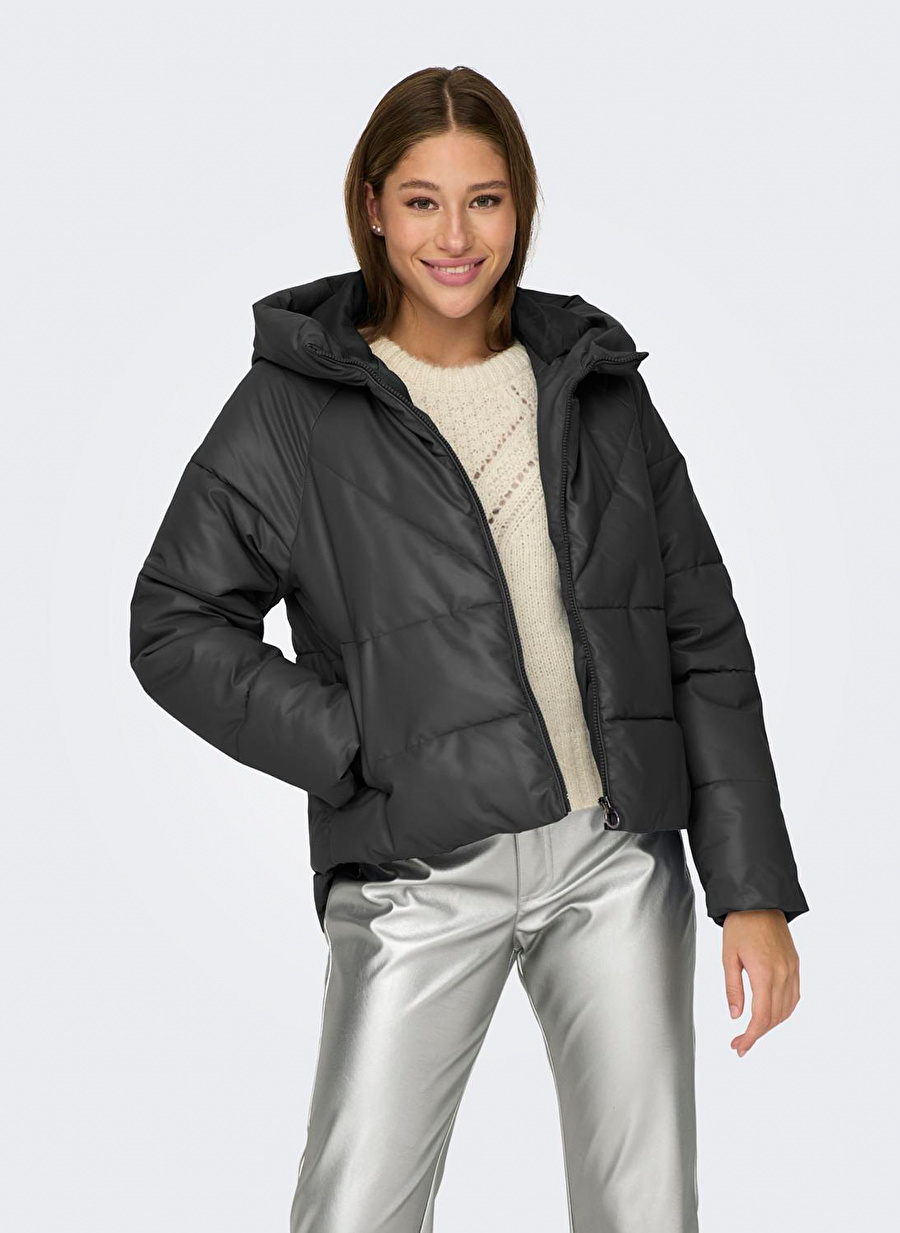 Only Siyah Kadın Mont ONLNEWANJA FAUX LEATHER PUFFER CC O