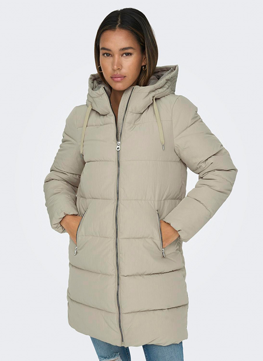 Only Açık Kahve Kadın Kaban ONLDOLLY LONG PUFFER COAT OTW NOOS