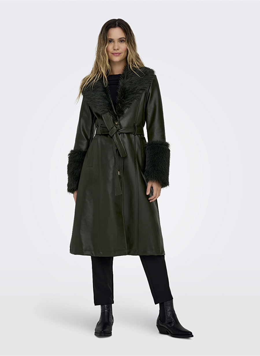 Only Koyu Haki Kadın Kaban 15304746 ONLPOPPY FAUX LEATHER COAT OTW