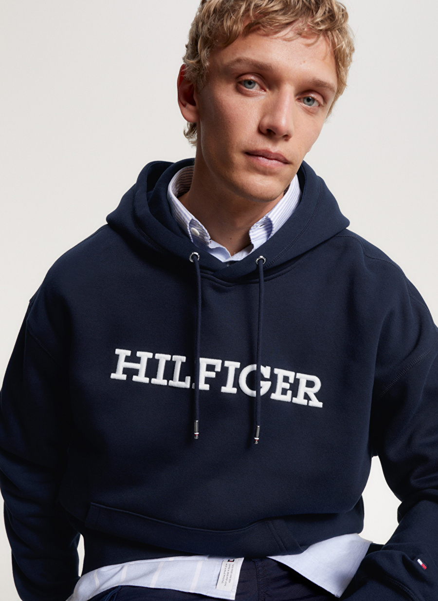 Tommy Hilfiger Kapüşon Yaka Mavi Erkek Sweatshırt MW0MW33062DW5