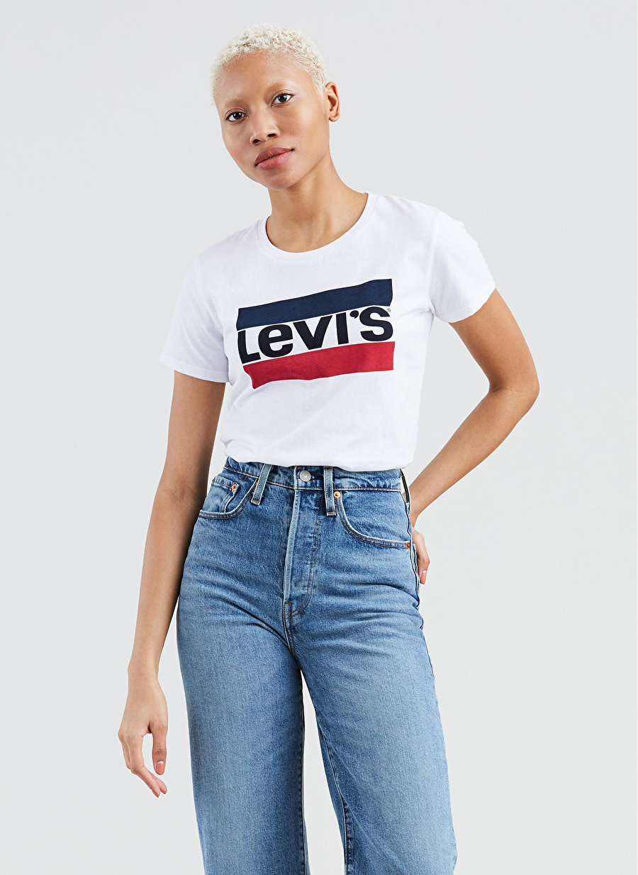 Levis Bisiklet Yaka Baskılı Beyaz Kadın T-Shirt PERFECT GRAPHIC TEE TR GOOD SPORTSW