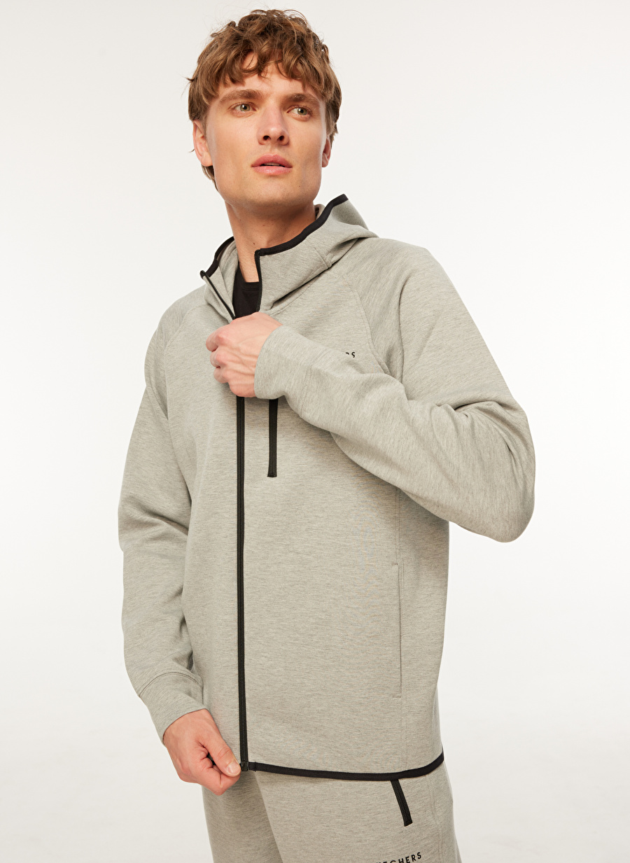 Skechers Gri Erkek Fermuarlı Regular Fit Sweatshirt ba Coll. Full Zip Hoodie