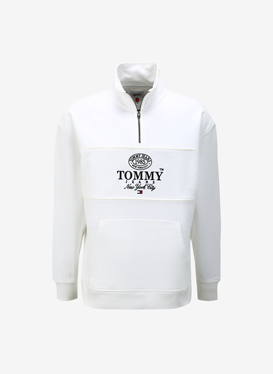 Tommy Jeans Dik Yaka Beyaz Erkek Sweatshırt DM0DM17800YBR