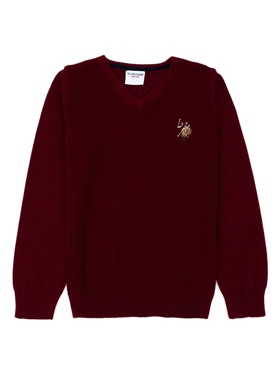 U.S. Polo Assn. Bordo Erkek Çocuk V Yaka Uzun Kollu Slim Fit Kazak TCDUNIVKIDS-BSK23