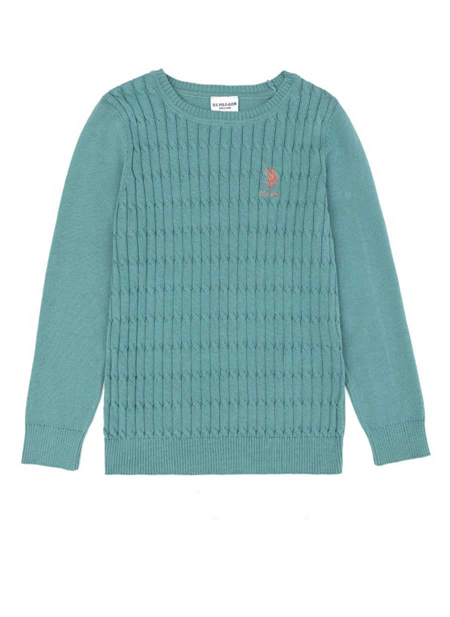 U.S. Polo Assn. Bisiklet Yaka Slim Fit Mint Kız Çocuk Kazak TB02-KIDS-SK23