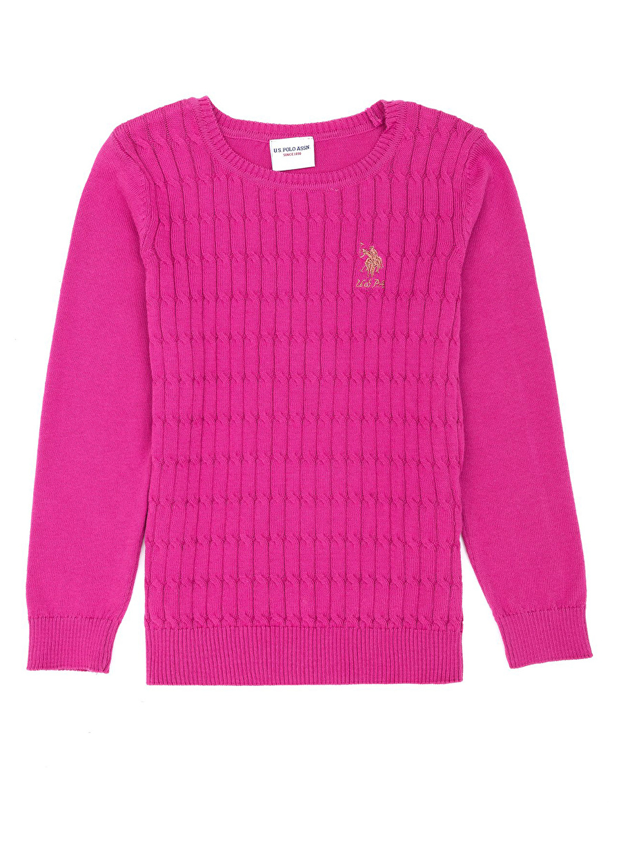 U.S. Polo Assn. Bisiklet Yaka Slim Fit Pembe Kız Çocuk Kazak TB02-KIDS-SK23