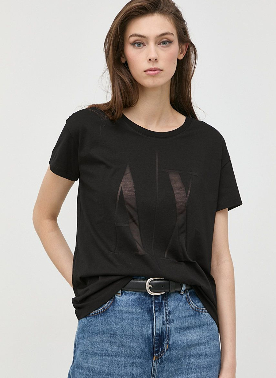 Armani Exchange Bisiklet Yaka Baskılı Siyah Kadın T-Shirt 8NYTHX