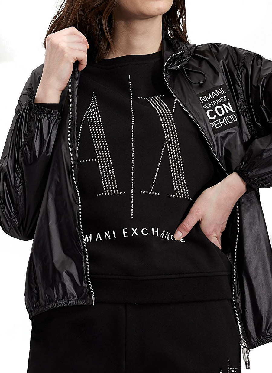 Armani Exchange Bisiklet Yaka Baskılı Siyah Kadın Sweatshırt 8NYM01