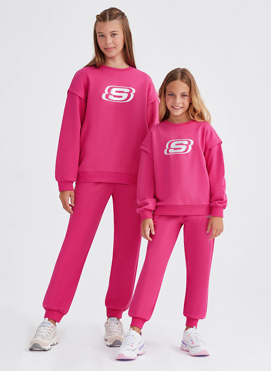 Skechers Neon Pembe Kız Çocuk Yuvarlak Yaka Uzun Kollu Sweatshirt SK232073-602