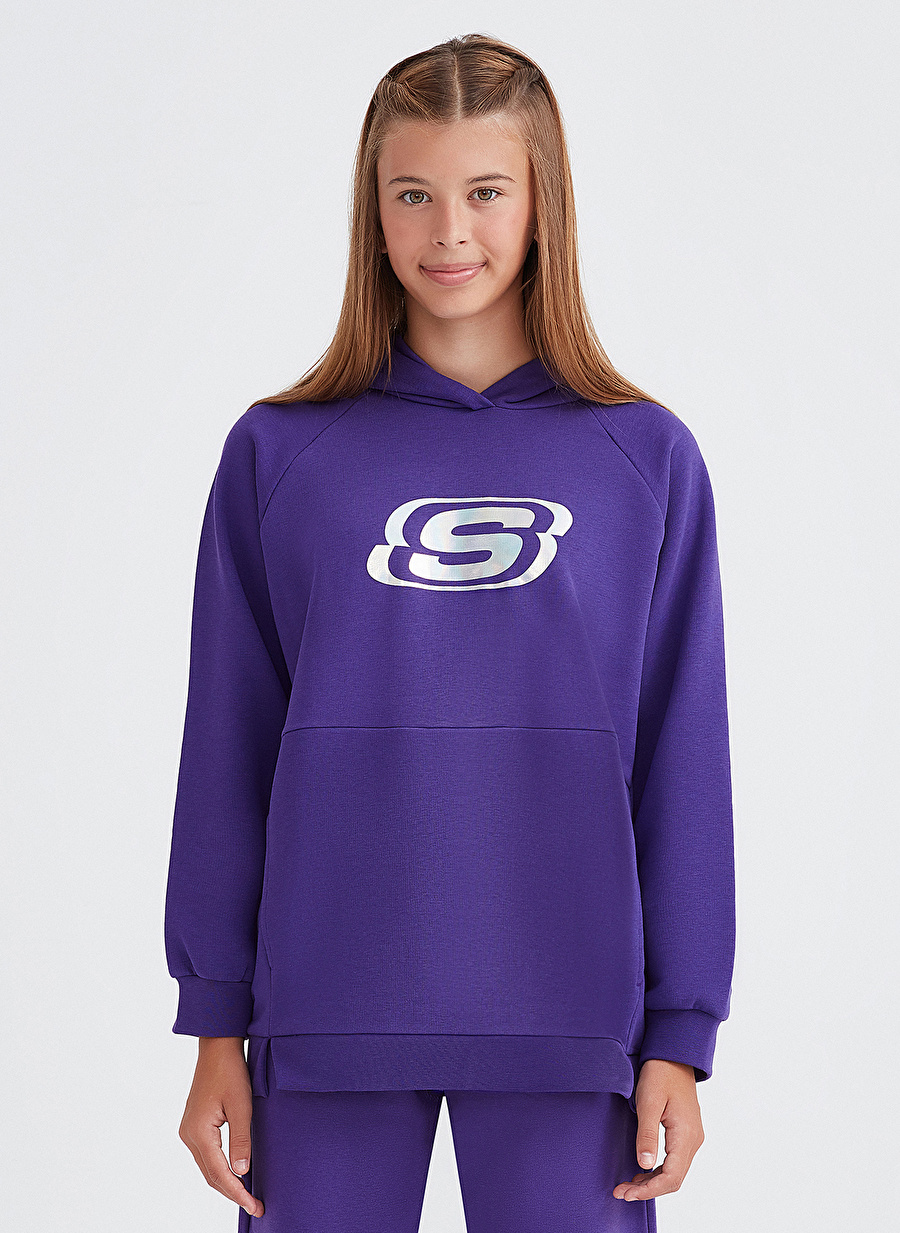 Skechers Mor Kız Çocuk Kapüşonlu Uzun Kollu Sweatshirt SK232074-495