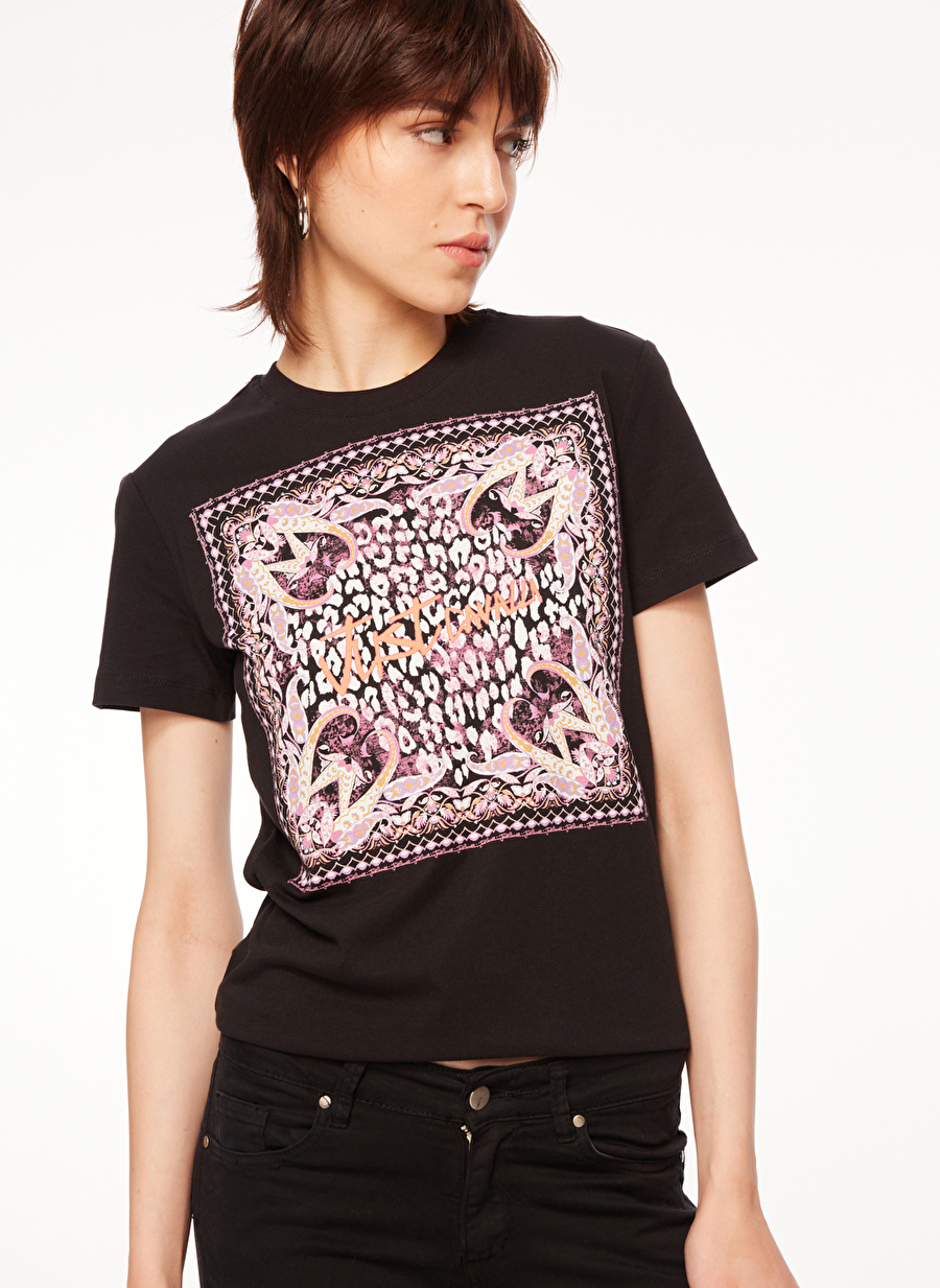 Just Cavalli Bisiklet Yaka Baskılı Siyah Kadın T-Shirt 75PAHF04