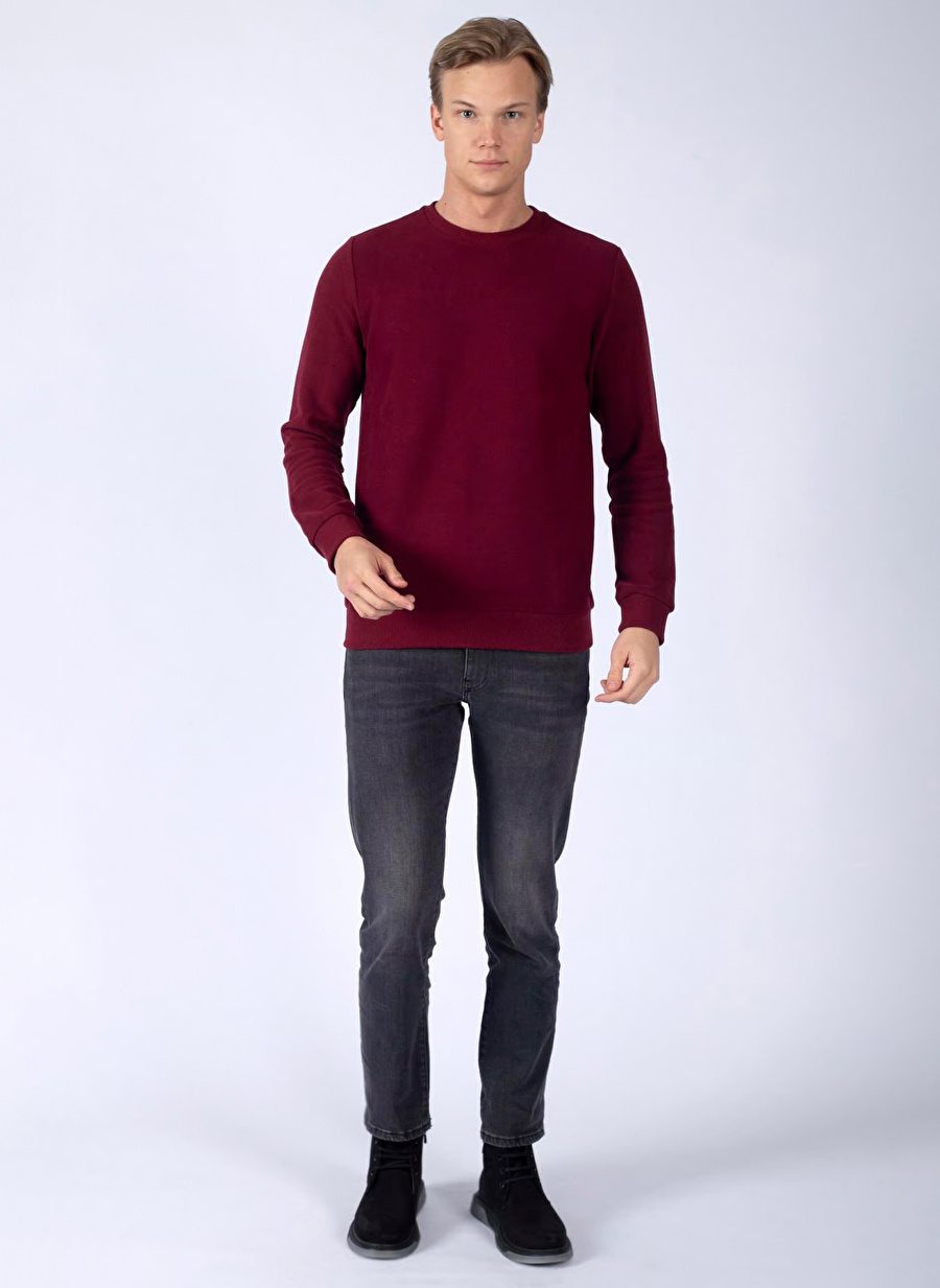 Lee Cooper O Yaka Bordo Erkek Sweatshırt 241 LCM 241015 NEWDIAGONAL BORDO