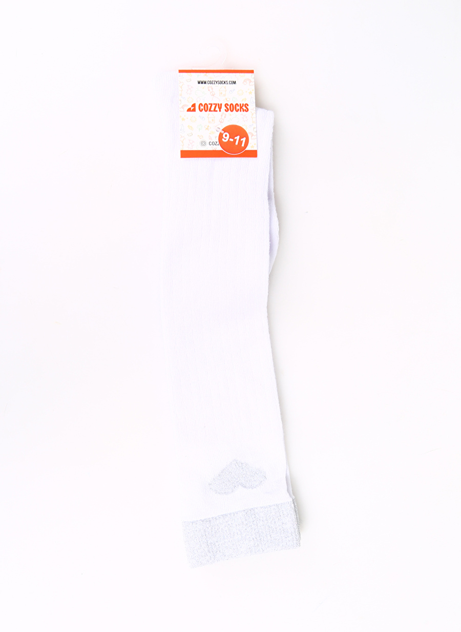 Cozzy Socks Beyaz Kız Çocuk Diz Altı Çorap COZZY-KALP-YALDIZLI