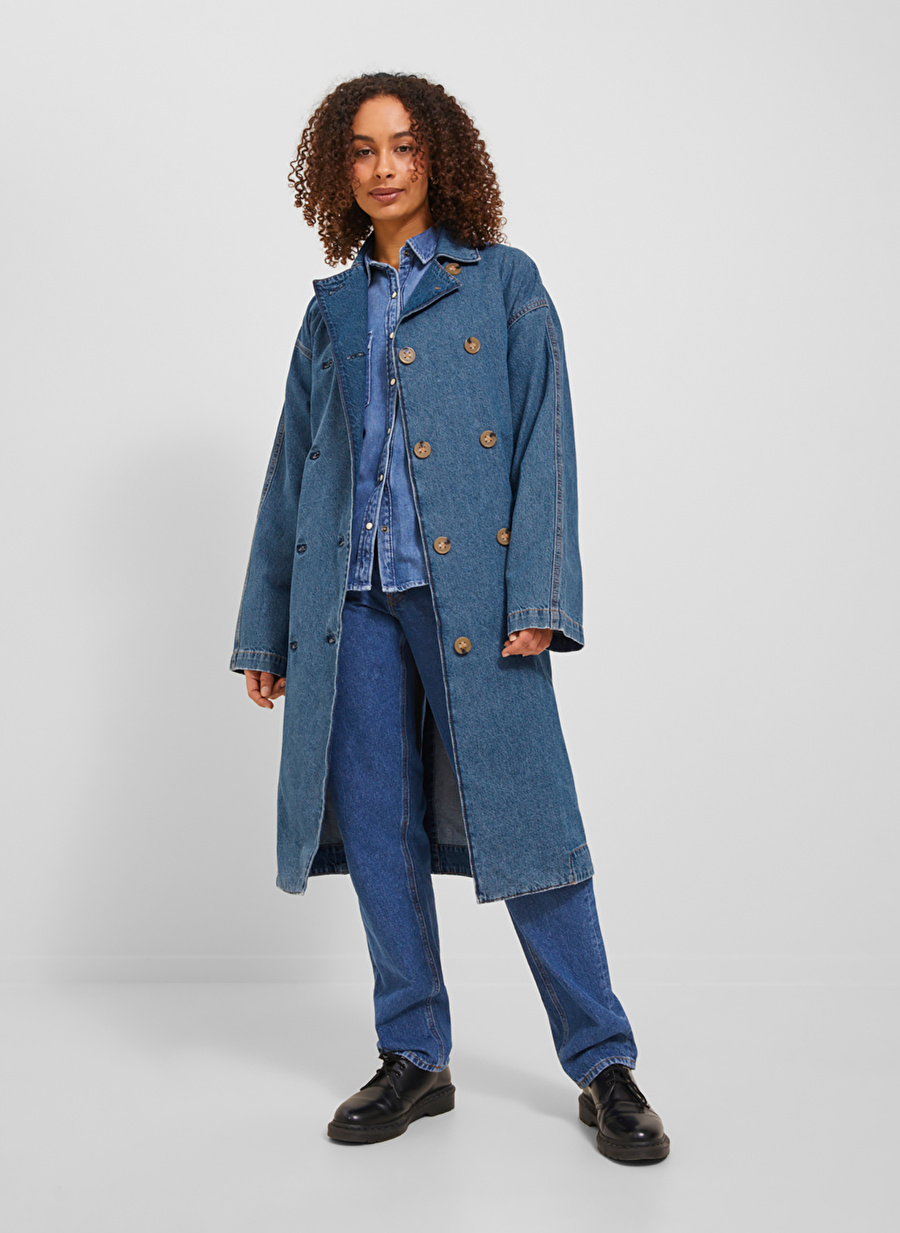 JJXX Mavi Kadın Trençkot JXCHOICE DENIM L/S TRENCHCOAT DK DN