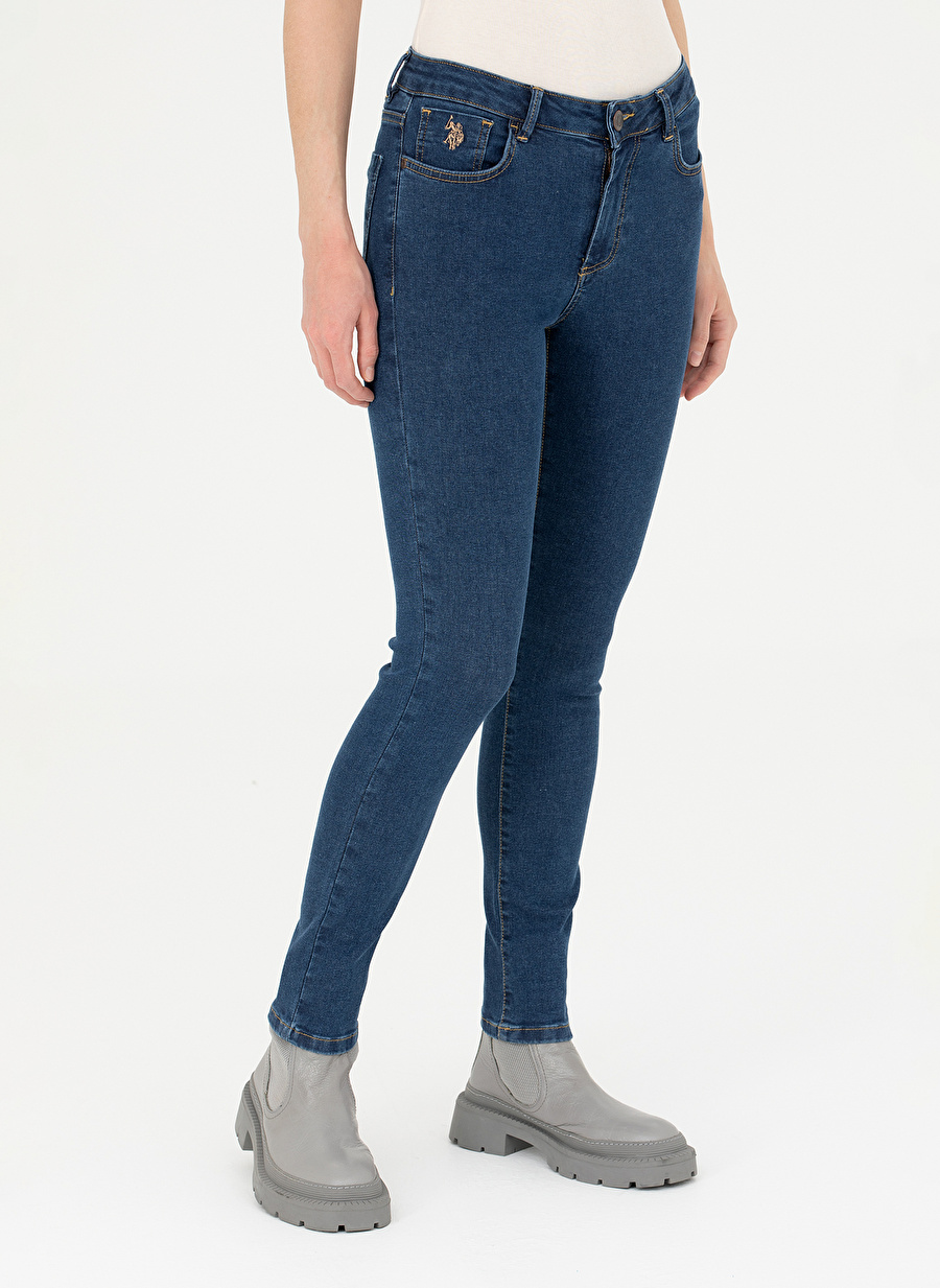 U.S. Polo Assn. Normal Bel Dar Paça Tights Fit Lacivert Kadın Denim Pantolon MATI23K-M