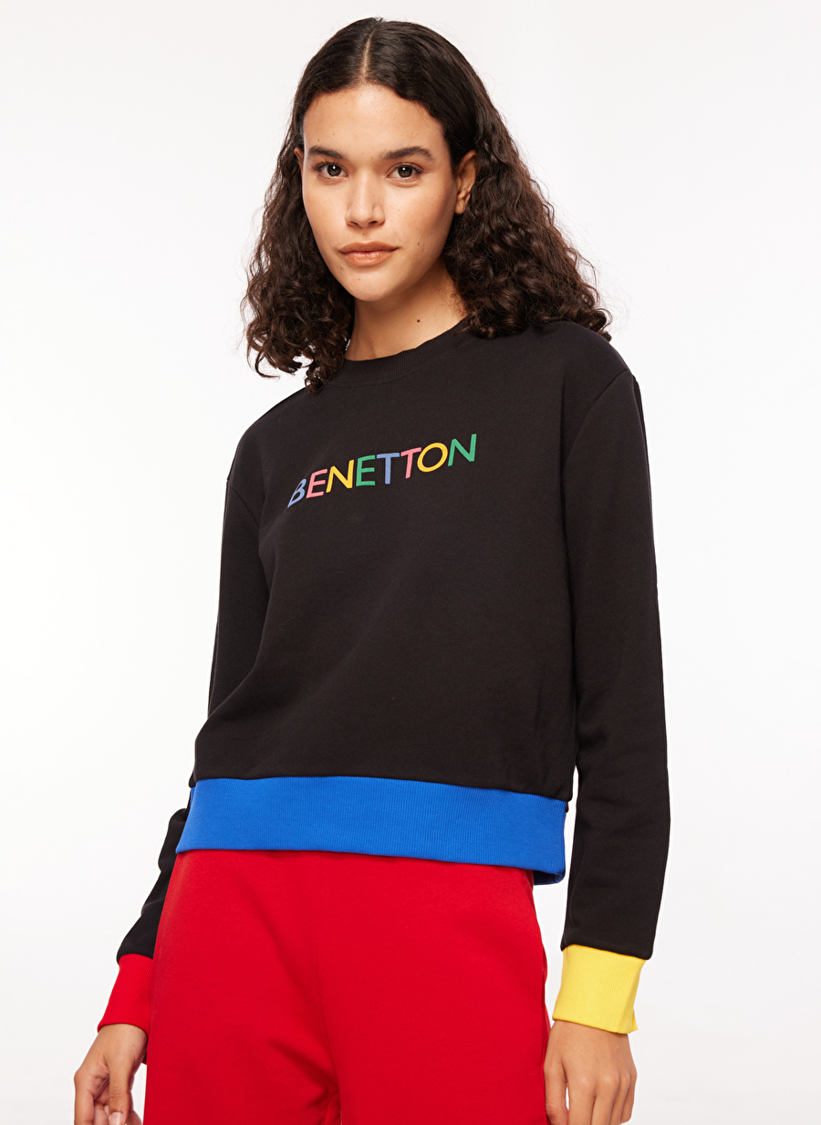 Benetton Bisiklet Yaka Bej Kadın Sweatshırt 3J68D104C